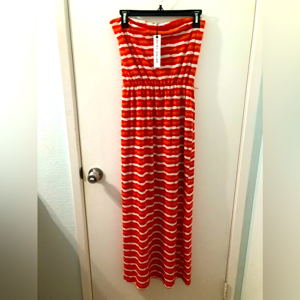 NWT, Oh My Julian, Size M, Tube top dress in burnt orange & white stripes